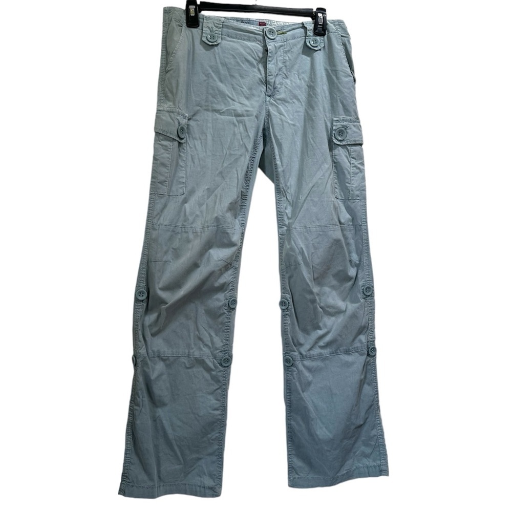 Old Navy Y2K Cargo RollUp Tab 8 Straight Leg Cotton Utility Pant Capri Zip Light - Picture 2 of 16